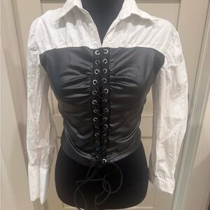 Fashion Nova Black and White Lace-Up Blouse